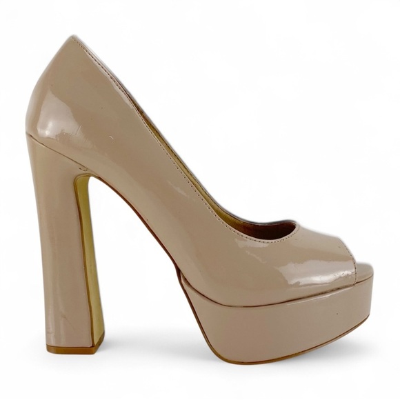 Steve Madden Open Toe Platform Heels Size 8 Nude Chunky High Heel Shoes​ - Picture 1 of 5